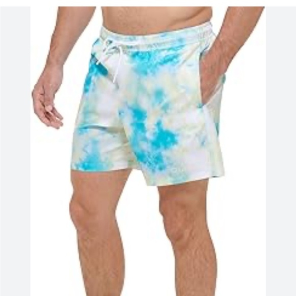 Calvin Klein Men's Tie Dye Blue & Yellow Swim Trunks NWT Sz XL Ret $69.50